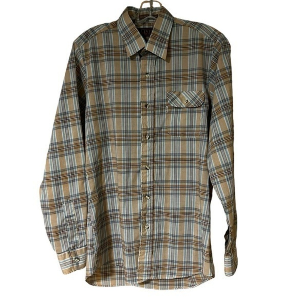 Levi’s Vintage 80s Mens Action‎ Shirt Button Up Tan Plaid Western Medium